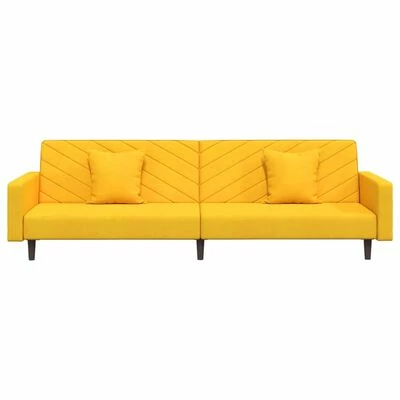 VidaXL Canapé-lit 2 places 2 oreillers et repose-pied Jaune Velours 5 VidaXL Canapé-lit 2 places 2 oreillers et repose-pied Jaune Velours – Image 5
