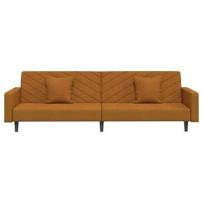 VidaXL Canapé-lit 2 places 2 oreillers et repose-pied Marron Velours 5 VidaXL Canapé-lit 2 places 2 oreillers et repose-pied Marron Velours – Image 5
