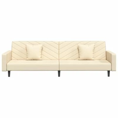 VidaXL Canapé-lit 2 places 2 oreillers et repose-pied Crème Velours 5 VidaXL Canapé-lit 2 places 2 oreillers et repose-pied Crème Velours – Image 5