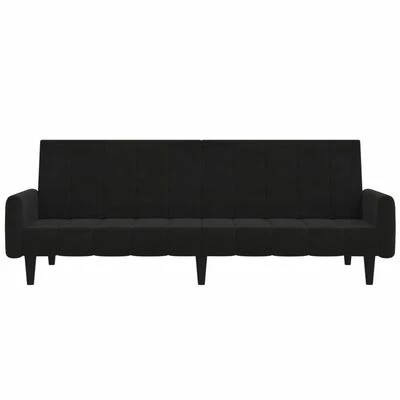 VidaXL Canapé-lit à 2 places avec tabouret Noir Tissu microfibre 5 VidaXL Canapé-lit à 2 places avec tabouret Noir Tissu microfibre – Image 5