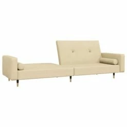 VidaXL Canapé-lit à 2 places avec deux oreillers Crème Velours -Canapés Soldes 2022 image 5 337342