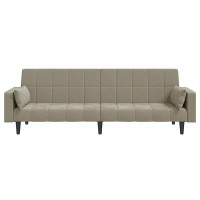 VidaXL Canapé-lit à 2 places avec deux oreillers Gris clair Velours 5 VidaXL Canapé-lit à 2 places avec deux oreillers Gris clair Velours – Image 5