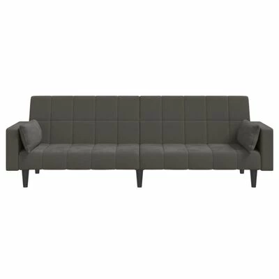 VidaXL Canapé-lit à 2 places avec deux oreillers Gris foncé Velours 5 VidaXL Canapé-lit à 2 places avec deux oreillers Gris foncé Velours – Image 5