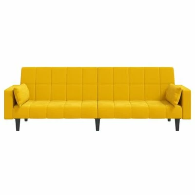 VidaXL Canapé-lit à 2 places avec deux oreillers Jaune Velours 5 VidaXL Canapé-lit à 2 places avec deux oreillers Jaune Velours – Image 5