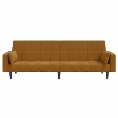 VidaXL Canapé-lit à 2 places avec deux oreillers Marron Velours 5 VidaXL Canapé-lit à 2 places avec deux oreillers Marron Velours – Image 5