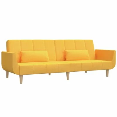 VidaXL Canapé-lit à 2 places avec deux oreillers Jaune Tissu 5 VidaXL Canapé-lit à 2 places avec deux oreillers Jaune Tissu – Image 5