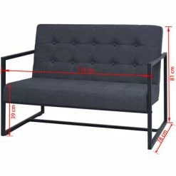 VidaXL Sofa à 2 places avec accoudoirs Acier et tissu Gris foncé 11 VidaXL Sofa à 2 places avec accoudoirs Acier et tissu Gris foncé -Canapés Soldes 2022 image 6 245525