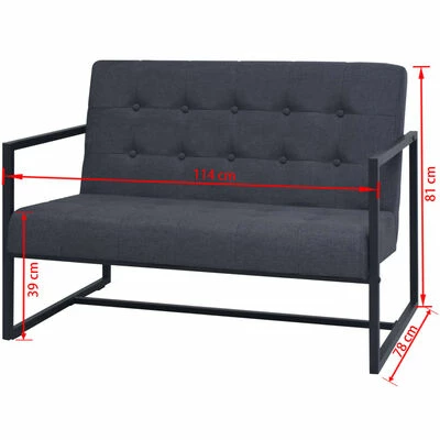 VidaXL Sofa à 2 places avec accoudoirs Acier et tissu Gris foncé 6 VidaXL Sofa à 2 places avec accoudoirs Acier et tissu Gris foncé – Image 6