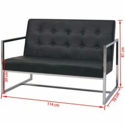 VidaXL Sofa à 2 places avec accoudoirs Cuir artificiel et acier Noir -Canapés Soldes 2022 image 6 245527