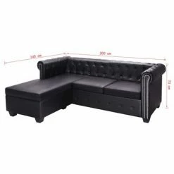 VidaXL Canapé Chesterfield en forme de L Cuir synthétique Noir -Canapés Soldes 2022 image 6 245536