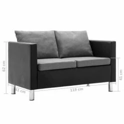 VidaXL Canapé à 2 places Simili-cuir Noir et gris clair -Canapés Soldes 2022 image 6 247165