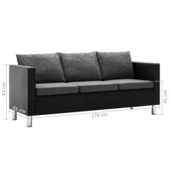 VidaXL Canapé à 3 places Simili-cuir Noir et gris clair 11 VidaXL Canapé à 3 places Simili-cuir Noir et gris clair -Canapés Soldes 2022 image 6 247166
