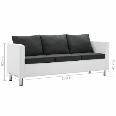 VidaXL Canapé à 3 places Faux cuir Blanc et gris foncé 6 VidaXL Canapé à 3 places Faux cuir Blanc et gris foncé – Image 6