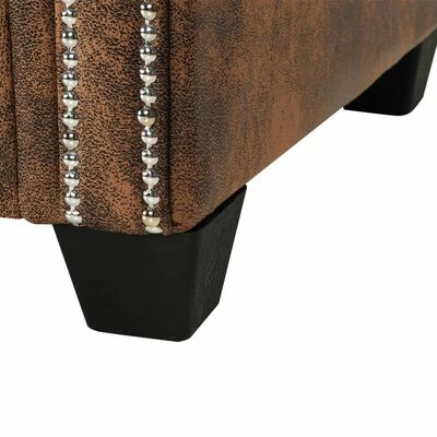 VidaXL Canapé Chesterfield en forme de L Cuir daim synthétique Marron 6 VidaXL Canapé Chesterfield en forme de L Cuir daim synthétique Marron – Image 6