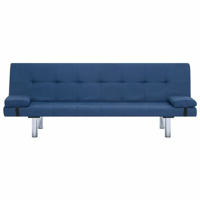 VidaXL Canapé-lit avec deux oreillers Bleu Polyester 6 VidaXL Canapé-lit avec deux oreillers Bleu Polyester – Image 6