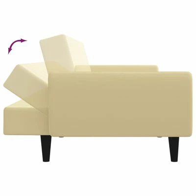 VidaXL Canapé-lit 2 places avec tabouret Crème Velours 6 VidaXL Canapé-lit 2 places avec tabouret Crème Velours – Image 6