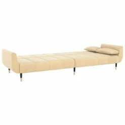 VidaXL Canapé-lit 2 places et tabouret deux oreillers Crème Velours -Canapés Soldes 2022 image 6 3081806