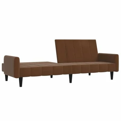 VidaXL Canapé-lit à 2 places avec tabouret Marron Tissu microfibre 6 VidaXL Canapé-lit à 2 places avec tabouret Marron Tissu microfibre – Image 6