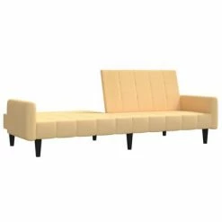 VidaXL Canapé-lit à 2 places avec tabouret Crème Tissu microfibre -Canapés Soldes 2022 image 6 3121293