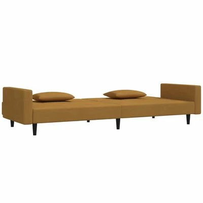 VidaXL Canapé-lit à 2 places avec deux oreillers Marron Velours 6 VidaXL Canapé-lit à 2 places avec deux oreillers Marron Velours – Image 6