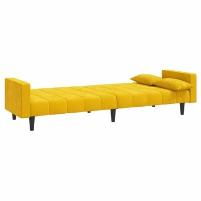 VidaXL Canapé-lit à 2 places avec deux oreillers Jaune Velours 6 VidaXL Canapé-lit à 2 places avec deux oreillers Jaune Velours – Image 6